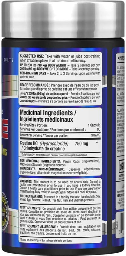 ALLMAX Essentials 肌酸盐酸盐胶囊，750 毫克，90 粒