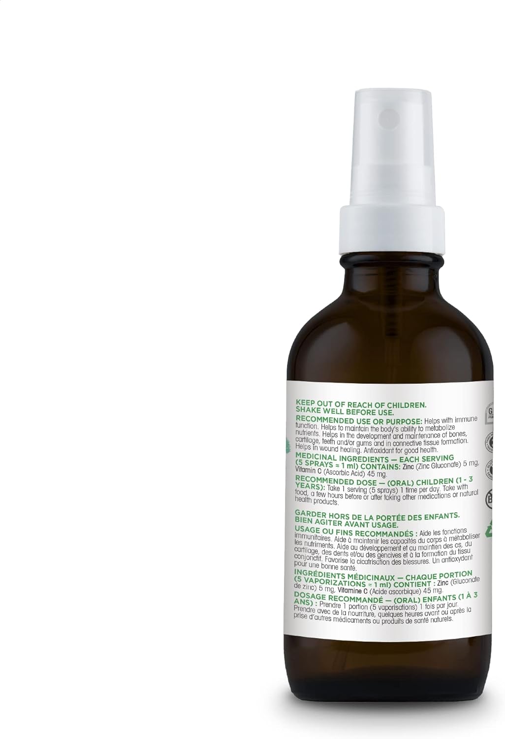 Organika 加拿大製造兒童鋅噴霧，含維生素 C，橙子橘子口味，為您的孩子提供免疫支持，簡易噴霧形式，30 毫升