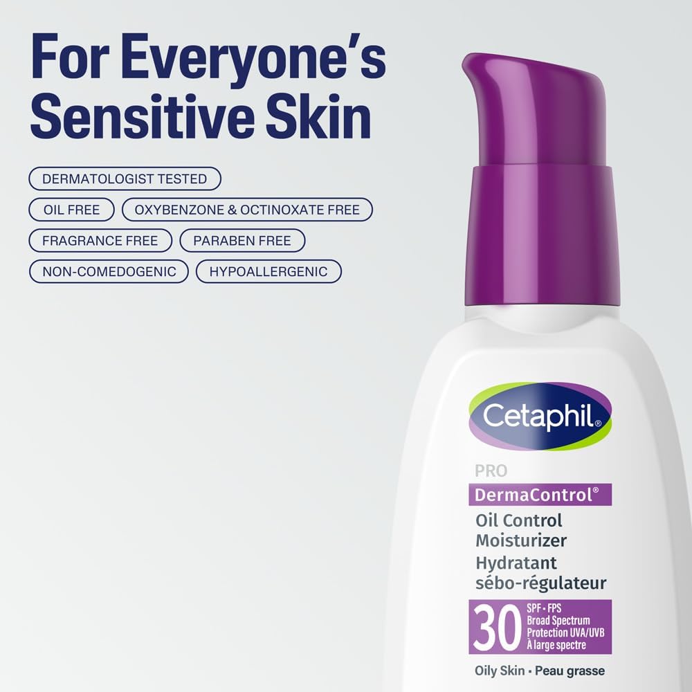Cetaphil PRO DermaControl Oil Control Moisturizer SPF 30 With Zinc Complex, For Oily and Sensitive Skin - Broad Spectrum Protection With Matte Finish - Dermatologist Recommended, 120ml