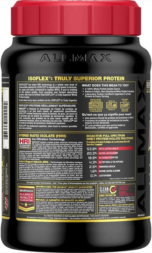 ALLMAX Nutrition - ISOFLEX - 100% 超纯乳清分离蛋白 - 巧克力味 - 1 磅