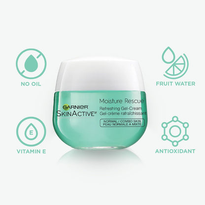 Garnier Moisture Rescue Face Moisturizer Gel Cream, 24 Hour Hydrating Skin Care with Vitamin E & Antioxidants, Lightweight + Oil Free, 50ml