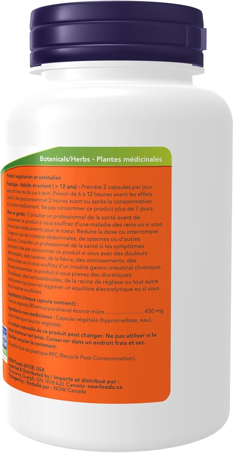 NOW Supplements, 鼠李皮 (Rhamnus purshiana) 450 毫克，草本规律，100 粒素食胶囊