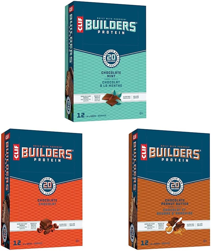 CLIF BUILDERS - Protein Bars - Chocolate Mint & CLIF BUILDERS - Protein Bars - Chocolate & CLIF BUILDERS - Protein Bars - Chocolate Peanut Butter