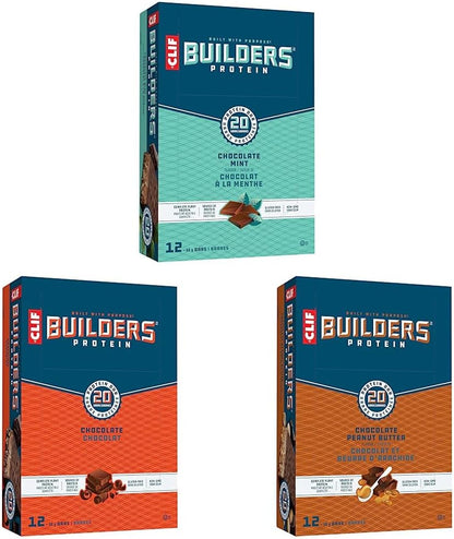 CLIF BUILDERS - Protein Bars - Chocolate Mint & CLIF BUILDERS - Protein Bars - Chocolate & CLIF BUILDERS - Protein Bars - Chocolate Peanut Butter