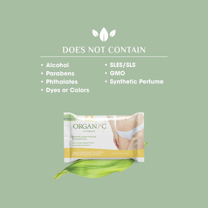 Organyc 100% 有機棉私密濕紙巾，不含對羥基苯甲酸酯、酒精或氯，20 片