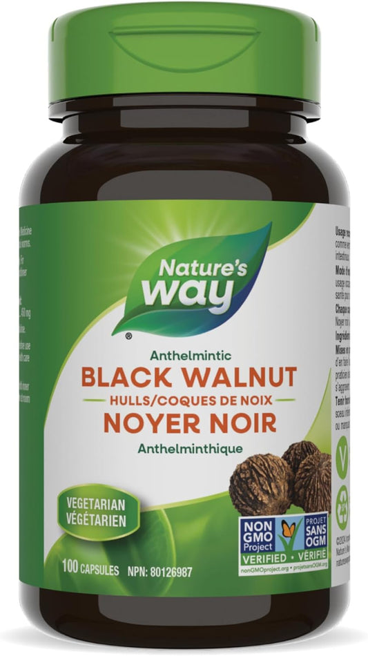 Nature's Way 黑胡桃壳 - 传统上用作驱虫剂 - 有助于驱除肠道蠕虫 - 非转基因认证 - 100 粒素食胶囊