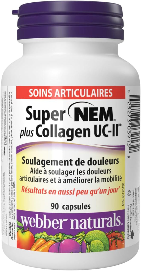 Webber Naturals Super NEM Plus UC-II Collagen, 90 Capsules, Eggshell Membrane to Help Relieve Joint Pain, Stiffness, and Mobility