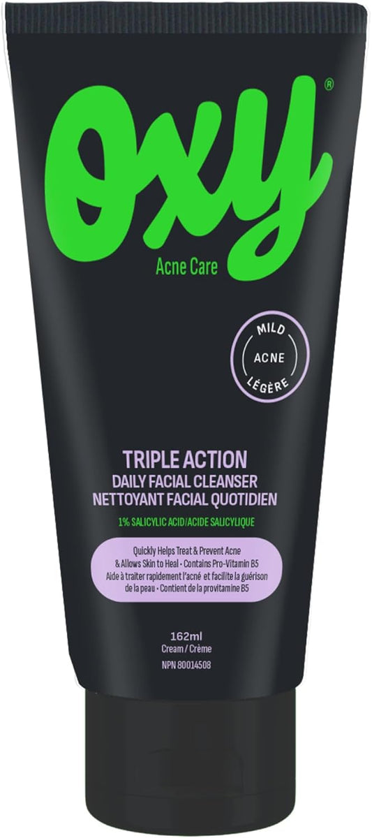 Oxy Triple Action Daily Facial Cleanser with Clinically Proven Salicylic Acid (1.0%) – For Mild Acne – Helps Treat Acne and Prevent Breakouts – Paraben & Preservative Free - Dermatologist Tested