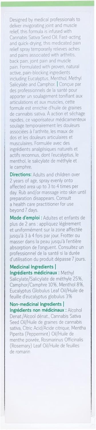 KaLaya 大麻籽油止痛喷雾 - 快速起效和快速干燥喷雾，可缓解关节炎、背痛、关节痛和肌肉痛引起的疼痛（60 毫升（1 包））