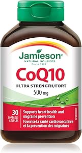 Jamieson CoQ10 500毫克，輔酶Q10，超強效，支持心臟健康，並有助於預防偏頭痛。非基因改造，無麩質，30粒軟膠囊，加拿大製造