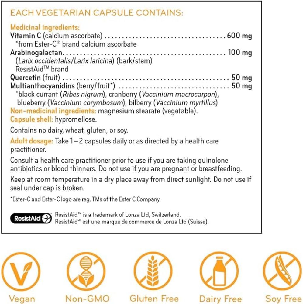 Sisu Ester-C 至尊膠囊，24 小時免疫支持，含抗氧化生物類黃酮和落葉松阿拉伯半乳聚醣，用於支持免疫系統，120 粒膠囊，不含柑橘、不含麩質、純素、非基因