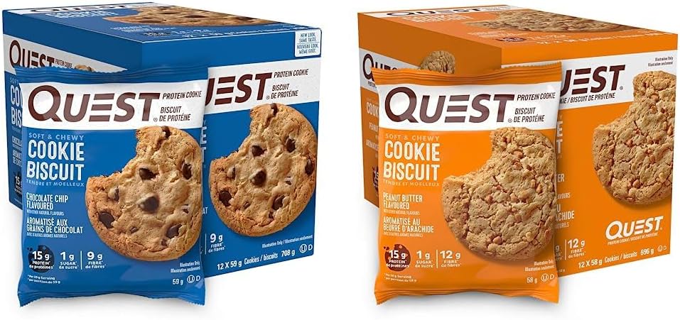 Quest Nutrition Chocolate Chip and Peanut Butter Protein Cookies (High Protein, High Fiber, Low Sugar, Keto Friendly)