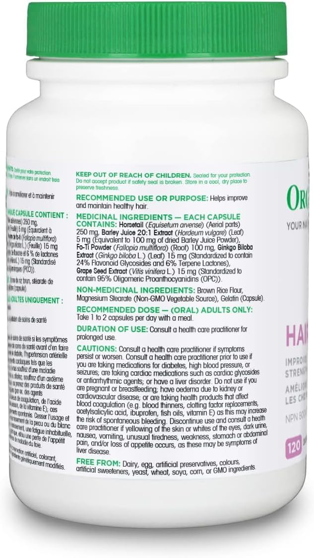 Organika Hair Plus 120 粒胶囊和增强型胶原蛋白肽蛋白粉，用于健康的头发、皮肤、指甲、关节 - 水解，吸收更好 - 非转基因 - 无味 250 克
