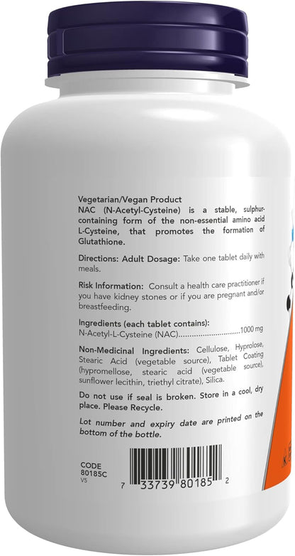 NOW NAC Extra Strength Tablets 1000mg (120 Count) + NOW Bromelain 500mg 2400 GDU/g (60 Vcaps)