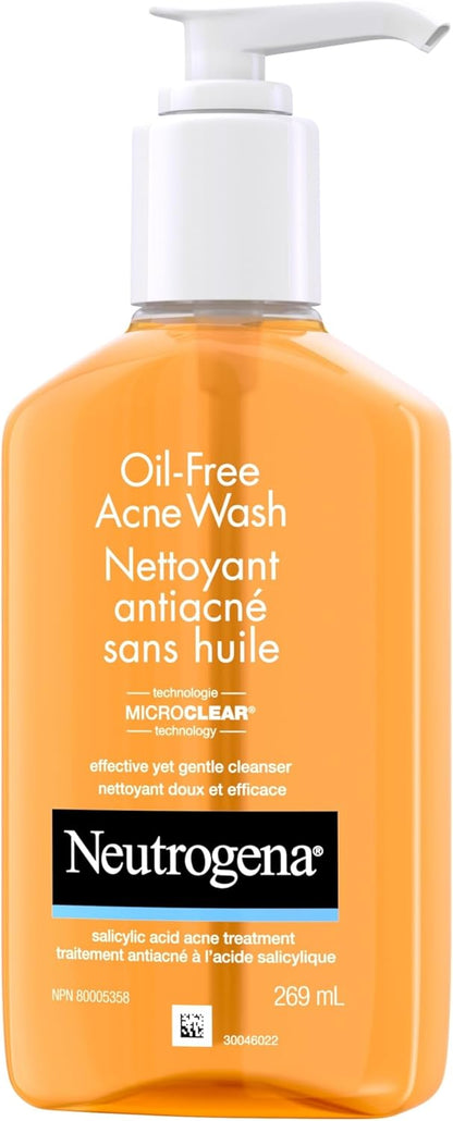 Neutrogena Oil-Free Acne Wash, Facial Cleanser with 2% Salicylic Acid Acne Treatment, Daily Oil-Free Acne Face Wash for Acne-Prone Skin with Salicylic Acid, 269mL