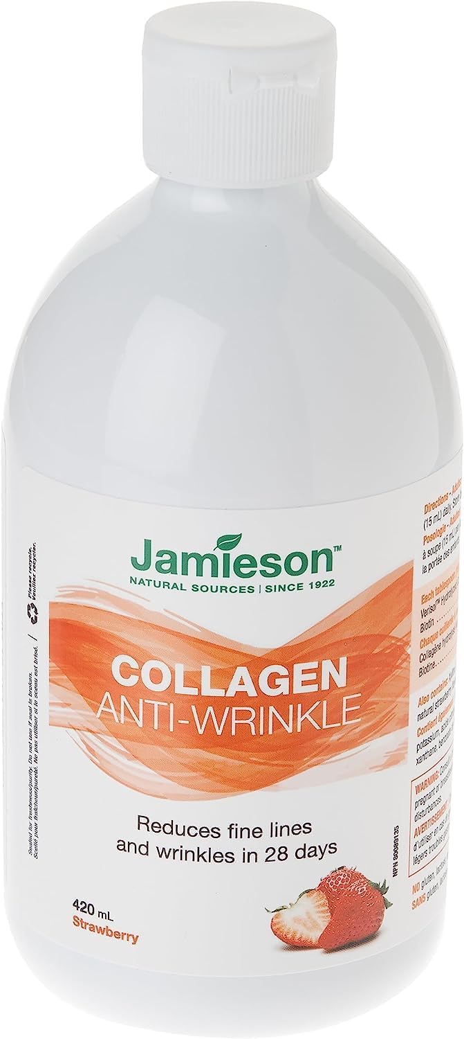 胶原蛋白抗皱液草莓味，420 毫升（1 包）和镁软糖蔓越莓葡萄味，60 粒（1 包）