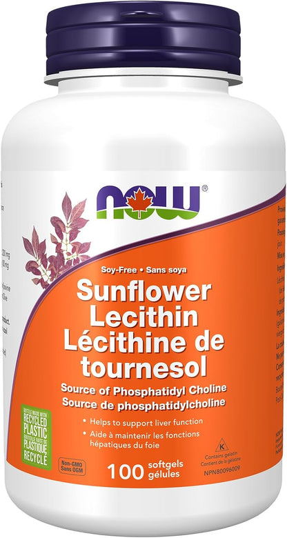 NOW Supplements, Sunflower Lecithin 1200 mg with Phosphatidyl Choline, 100 Softgels