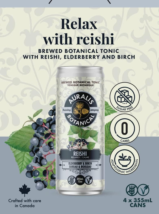 Auralis 植物滋补品，含灵芝、接骨木和桦木（4 包）采用真正的功能性蘑菇精酿而成 | 富含维生素和矿物质 | 不含糖或甜味剂 | 零碳水化合物和无麸质 | 由...制成……