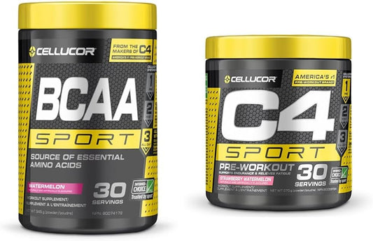 Cellucor BCAA Sport 运动后粉 + C4 Sport 运动前粉套装（草莓西瓜和西瓜）