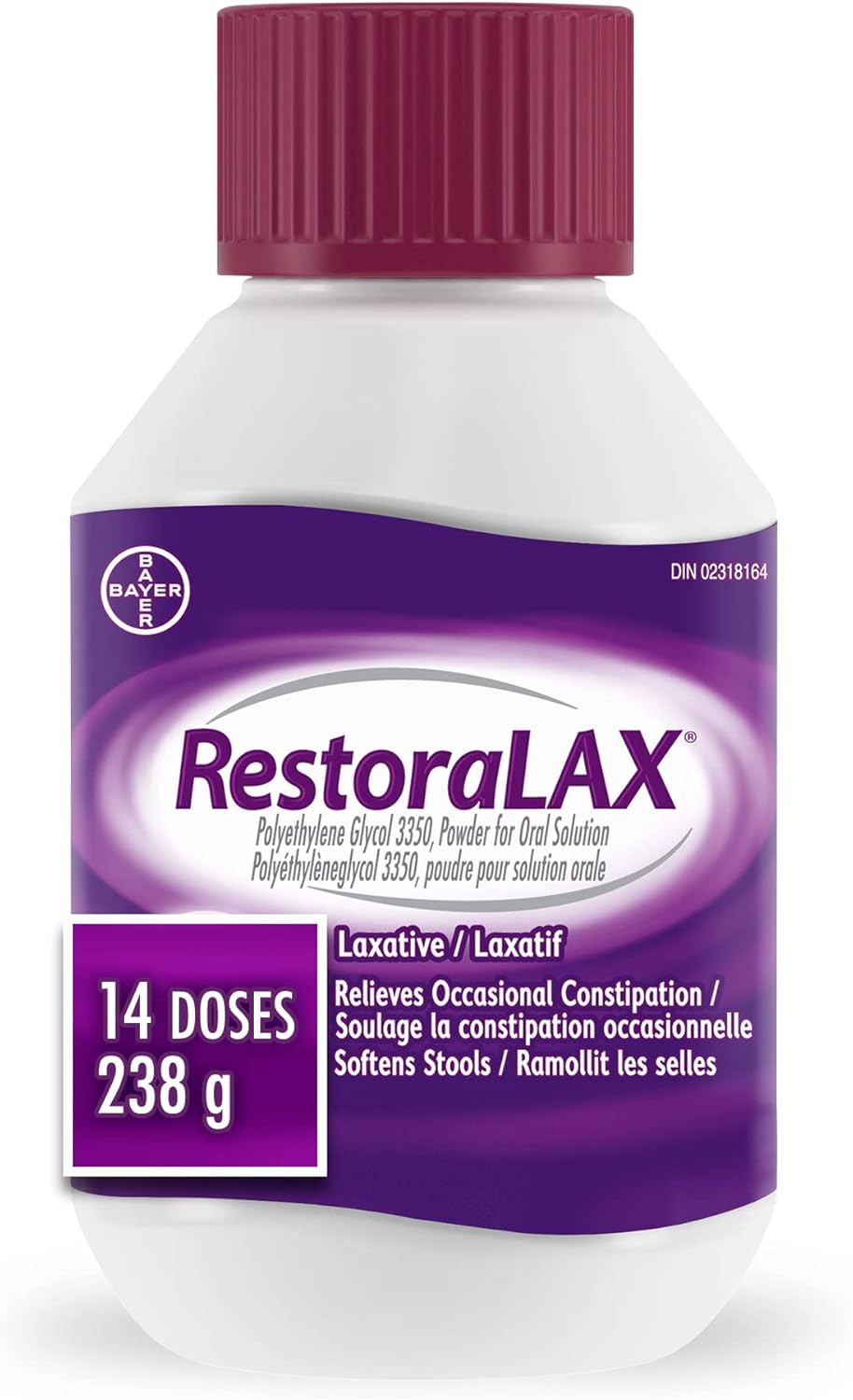 RestoraLAX Powder Stool Softener Laxative - Laxatives For Constipation, Effective Constipation Relief For Adults, No Taste, No Grit, No Gas, No Bloat, No Cramps, No Sudden Urge, 14 Doses, 238 Grams