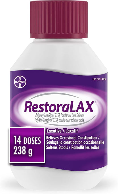 RestoraLAX Powder Stool Softener Laxative - Laxatives For Constipation, Effective Constipation Relief For Adults, No Taste, No Grit, No Gas, No Bloat, No Cramps, No Sudden Urge, 14 Doses, 238 Grams