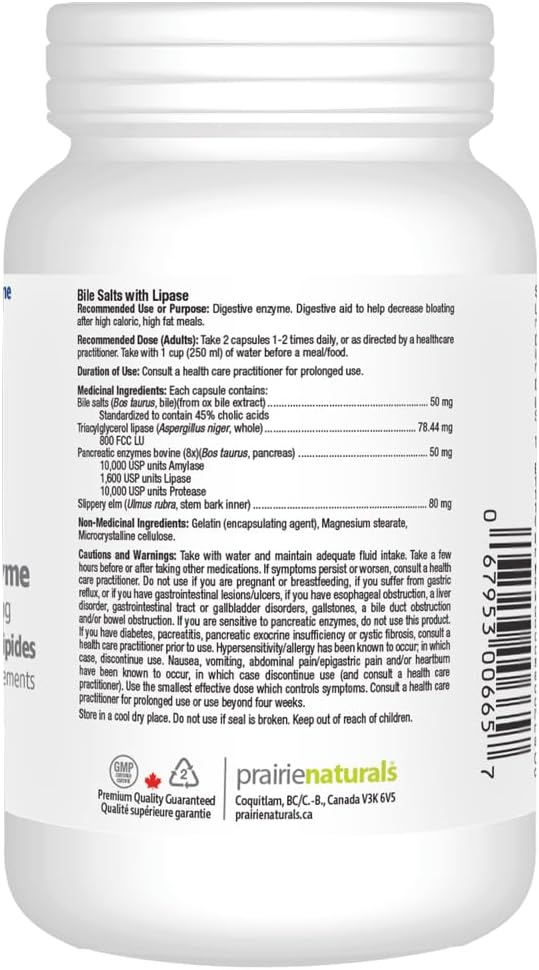 Prairie Naturals Bile-Force - Bile Salt with Lipase - 120 Count (Packaging may vary) & Prairie Naturals Enzyme Force - Full Spectrum Plant Enzyme with FibraZyme VCaps - 120 Count
