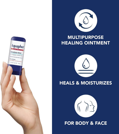Aquaphor Healing Balm Stick for Chapped, Chafed Skin, Enriched with Avocado Oil and Shea Butter, No-Mess Application Perfect for On-The-Go Use, Fragrance Free, Dermatological Skin Care, 18.4 g