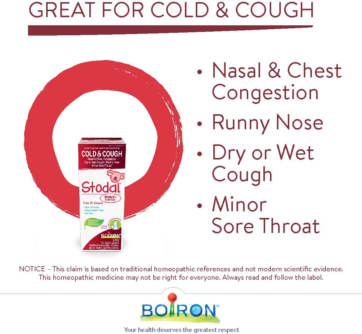 Boiron Stodal 儿童感冒咳嗽多症状糖浆，125毫升，顺势疗法药物