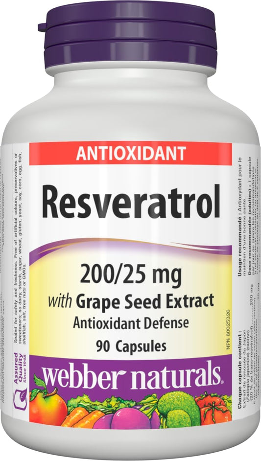 Webber Naturals Resveratrol with Grape Seed Extract, 90 Capsules, Antioxidant Support
