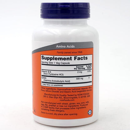 NOW Supplements，GABA（γ-氨基丁酸）500 毫克 + B-6，天然神經傳​​導物質，100 粒素食膠囊