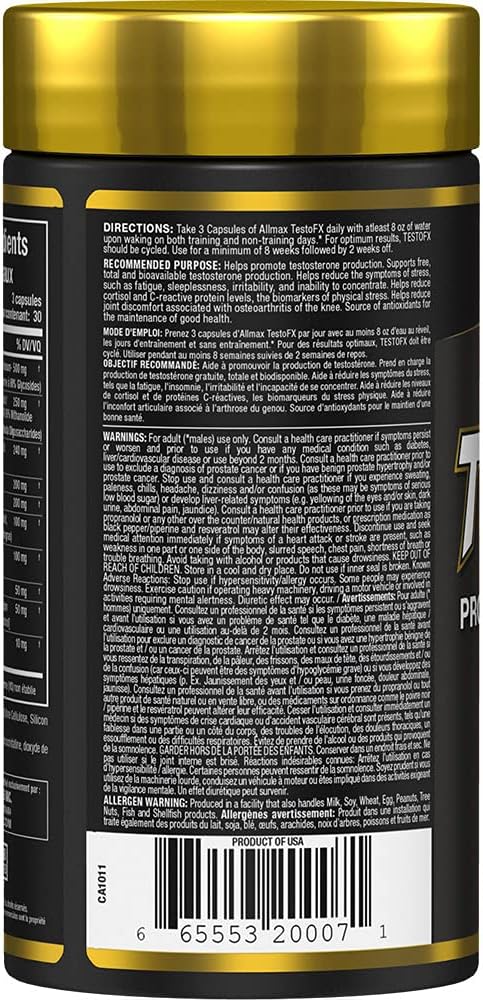ALLMAX Nutrition TESTOFX XTREME 男性睾酮增强剂，含蒺藜、南非醉茄、东革阿里，增强力量、能量与活力，控制雌激素，90 粒胶囊（30 天用量）
