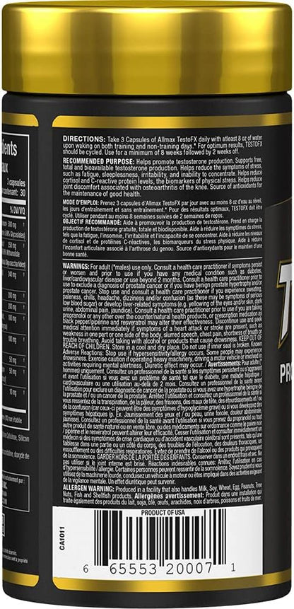 ALLMAX Nutrition TESTOFX XTREME 男性睾酮增强剂，含蒺藜、南非醉茄、东革阿里，增强力量、能量与活力，控制雌激素，90 粒胶囊（30 天用量）