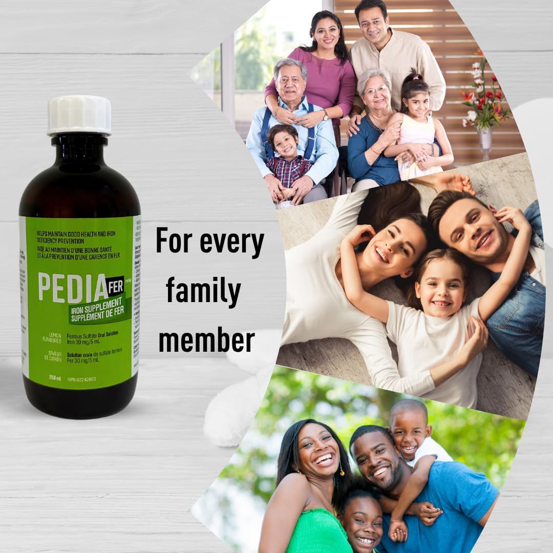 PediaFer™ 液態鐵補充劑，30 毫克/5 毫升 | 硫酸亞鐵口服液，檸檬味 | 適合所有年齡層（嬰兒、兒童、青少年和成人）| 支持生長並預防缺鐵，250 毫升。
