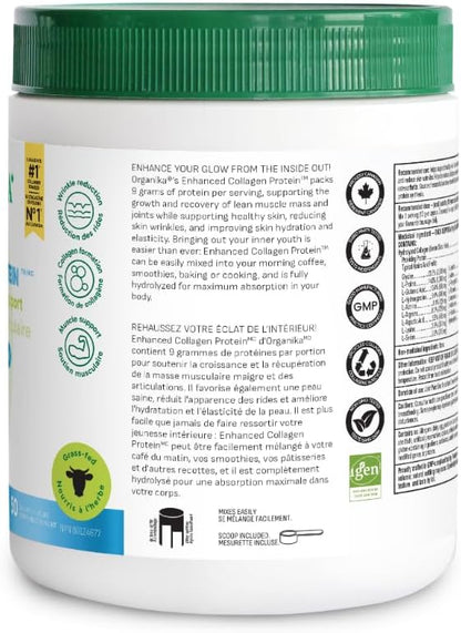 Organika 加拿大制造强化胶原蛋白粉 - 有益于头发、皮肤、指甲和关节健康。水解蛋白肽，更易吸收 - 草饲，非转基因 - 无味 - 500克