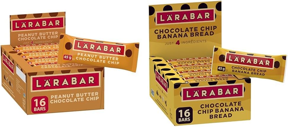 LÄRABAR 花生酱巧克力碎、水果坚果能量棒，16 条装，无麸质，纯素巧克力碎香蕉面包、水果坚果能量棒，16 条装