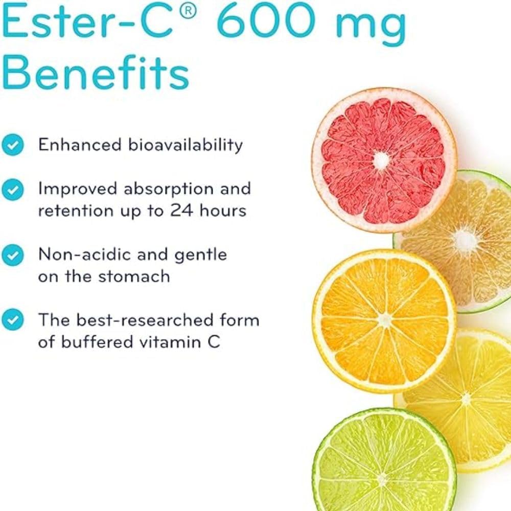 Sisu Ester-C 600毫克膠囊，24小時免疫支持維生素C，酸性較低，比其他形式的維生素C吸收更好，保留時間更長，240毫克VC，純素，非轉基因，無麩質，無乳製品，無大豆