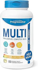 Progressive 成人複合維生素（男士適用）- 60 片咀嚼片 | 成分：山楂、銀杏、輔酶 Q10、蒺藜、瑪卡、維生素 K2、檸檬酸礦物質和穀胱甘肽
