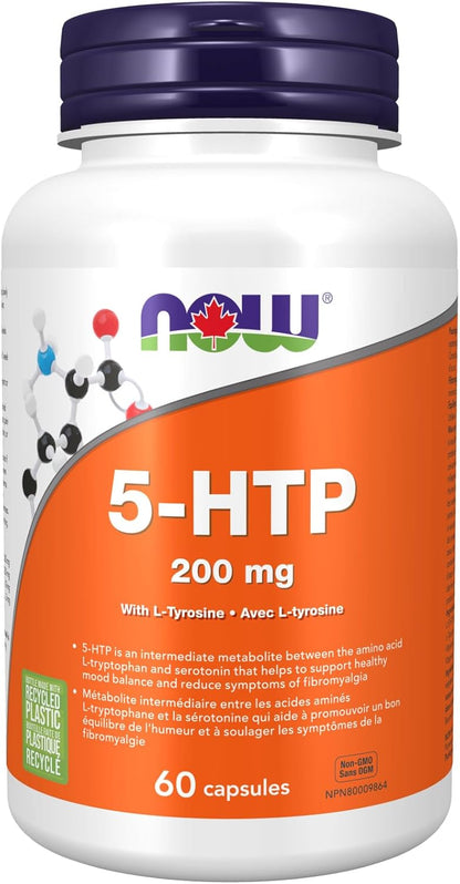 NOW Supplements, 5-HTP (5-hydroxytryptophan) 200 mg, Double Strength, Neurotransmitter Support, 60 Veg Capsules