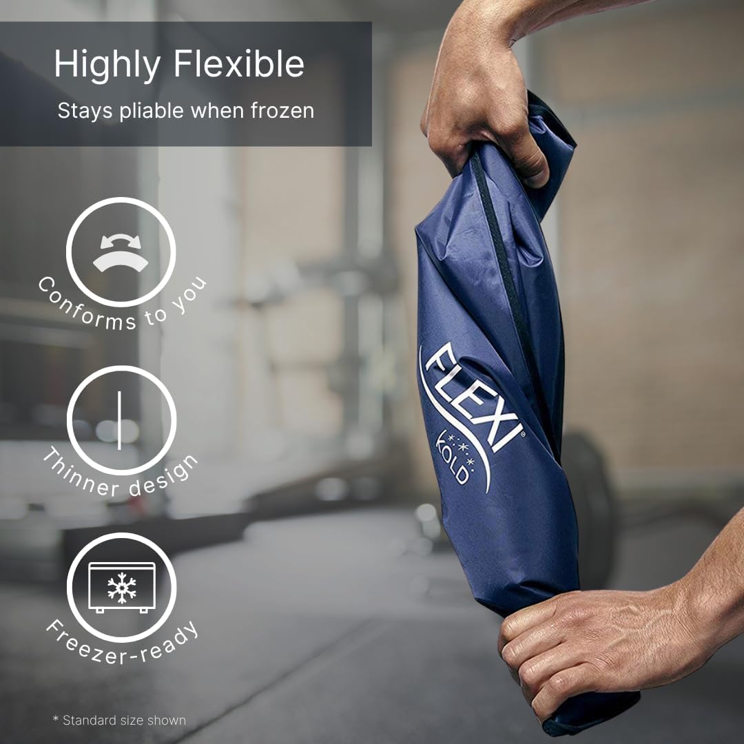 FlexiKold 凝胶冰袋（半尺寸：19 厘米 X 29 厘米）可重复使用冷敷袋，适用于受伤、偏头痛缓解垫、术后敷料、产后敷料、头痛、眼部、脚踝、脚部 - NatraCure 出品 A6303-COLD