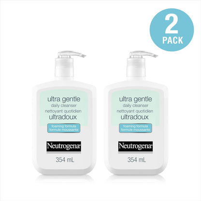 Neutrogena Ultra Gentle Daily Face Wash, Foaming Facial Cleanser, Fragrance Free, Pack of 2 (708 ml Total)