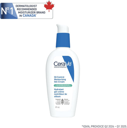 CeraVe Oil Control Moisturizing Gel-Cream for Oily & Combination Skin, 48H Hydration & 8H Shine Control, Non-Greasy, Matte Finish with Ceramides, Hyaluronic Acid & Niacinamide, Fragrance-Free, 89mL