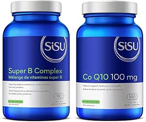 SISU 超級 B 複合物，90 粒植物膠囊 - 完整 B 複合物加膽鹼和輔酶 Q10 100 毫克 100 VC（1 包）