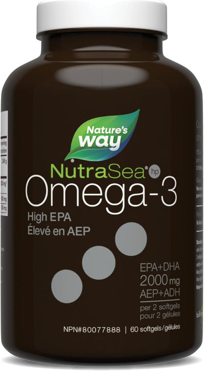 Nature's Way NutraSea hp Omega-3 - 超强 EPA - 清新薄荷味 Omega-3 补充剂 - 2000 毫克 EPA 和 DHA 鱼油（1500 毫克 EPA、500 毫克 DHA）- 支持儿童和成人健康的心脏和大脑功能，6…