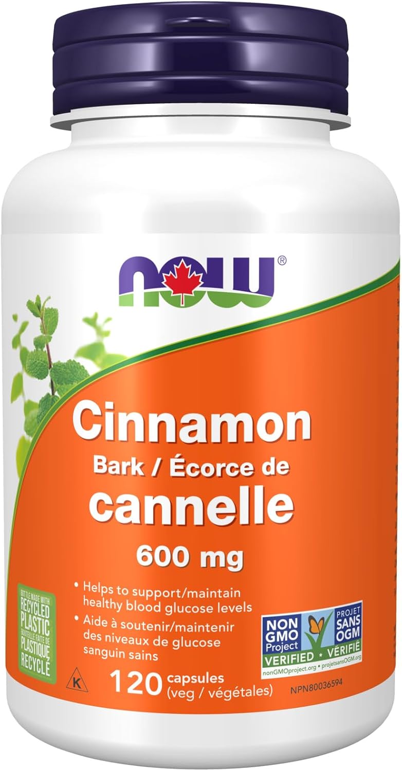 NOW Supplements, 肉桂皮 600 毫克，经非转基因项目验证，促进健康葡萄糖代谢，120 粒素食胶囊