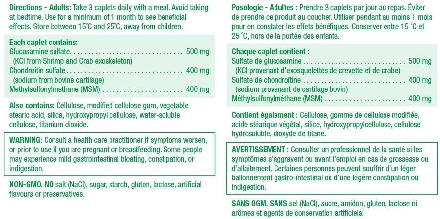 Glucosamine Chondroitin MSM 1,300 mg Ultra-Strength Caplets - Gluten-Free & Calcium Magnesium and Vitamin D3