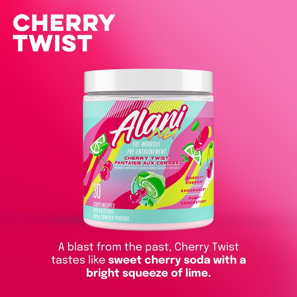 Alani Nu Pre Workout Powder | Amino Energy Boost | Endurance Supplement | Sugar Free | 100mg Caffeine | L-Theanine, Beta-Alanine, Citrulline | 30 Servings (Cherry Twist)