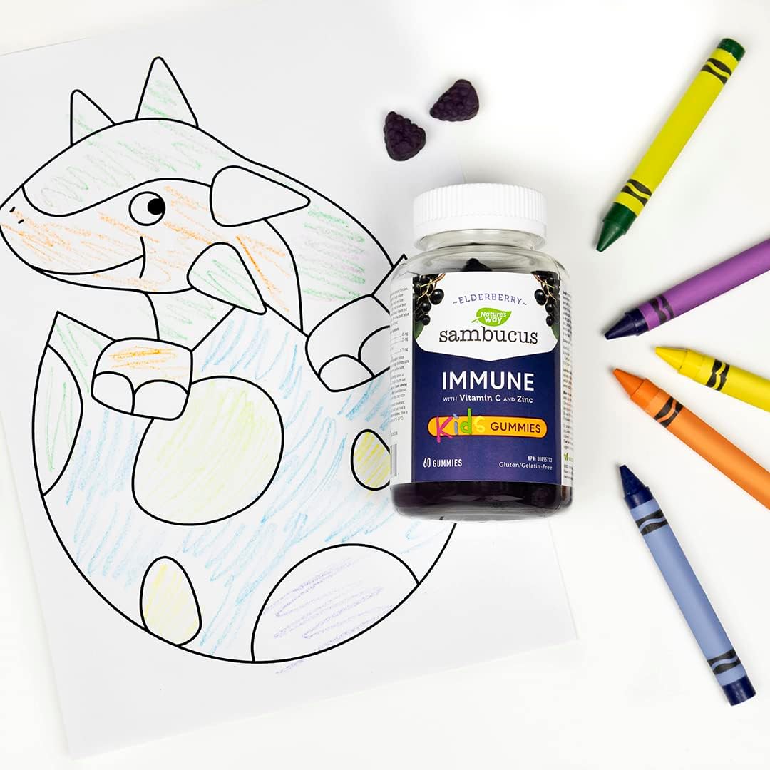 Nature's Way 接骨木免疫感冒和流感護理接骨木軟糖，維生素 C 和鋅，4 歲以上兒童適用；以及接骨木免疫原味感冒和流感護理接骨木軟糖，維生素 C 和鋅，成人和 4 歲以上兒童適用