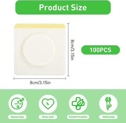 100 片蓖麻油包裹肚臍貼，8 公分 * 8 公分一次性自黏蓖麻油貼片，適用於女性，高吸水性有機棉蓖麻油肚臍包套裝（不含油）
