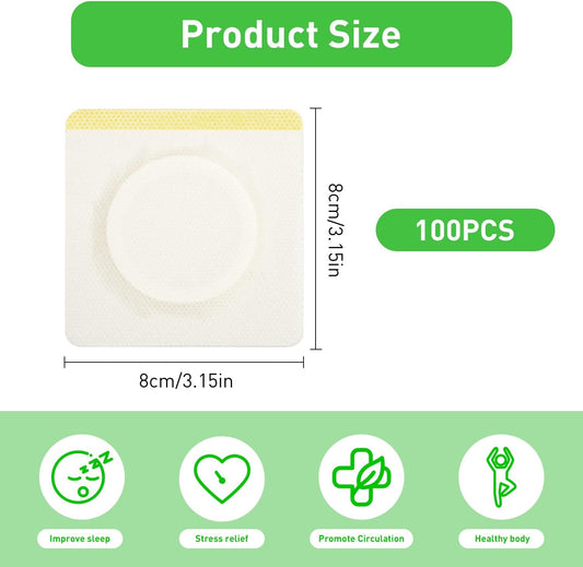100 片蓖麻油包裹肚臍貼，8 公分 * 8 公分一次性自黏蓖麻油貼片，適用於女性，高吸水性有機棉蓖麻油肚臍包套裝（不含油）