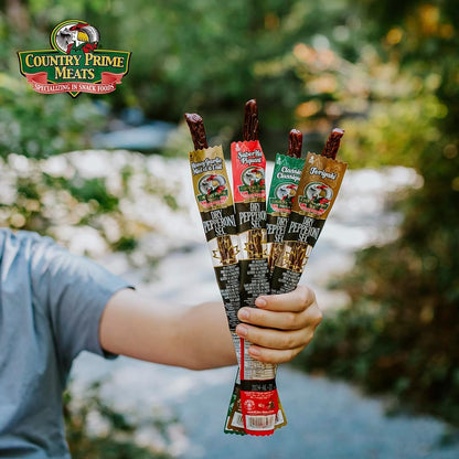 Country Prime Meats Honey Garlic Dry Cured Pepperoni Sticks. 100% Made In Canada. High Protein Snack. No Nitrites, No Artificial Flavours, Naturally Smoked, Gluten Free. 40g (Pack of 25)